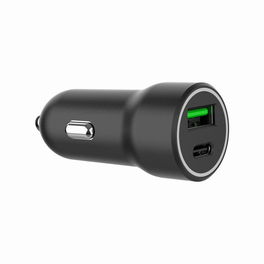 2-poorts USB-auto snellader, Type-C PD, 20 W, zwart