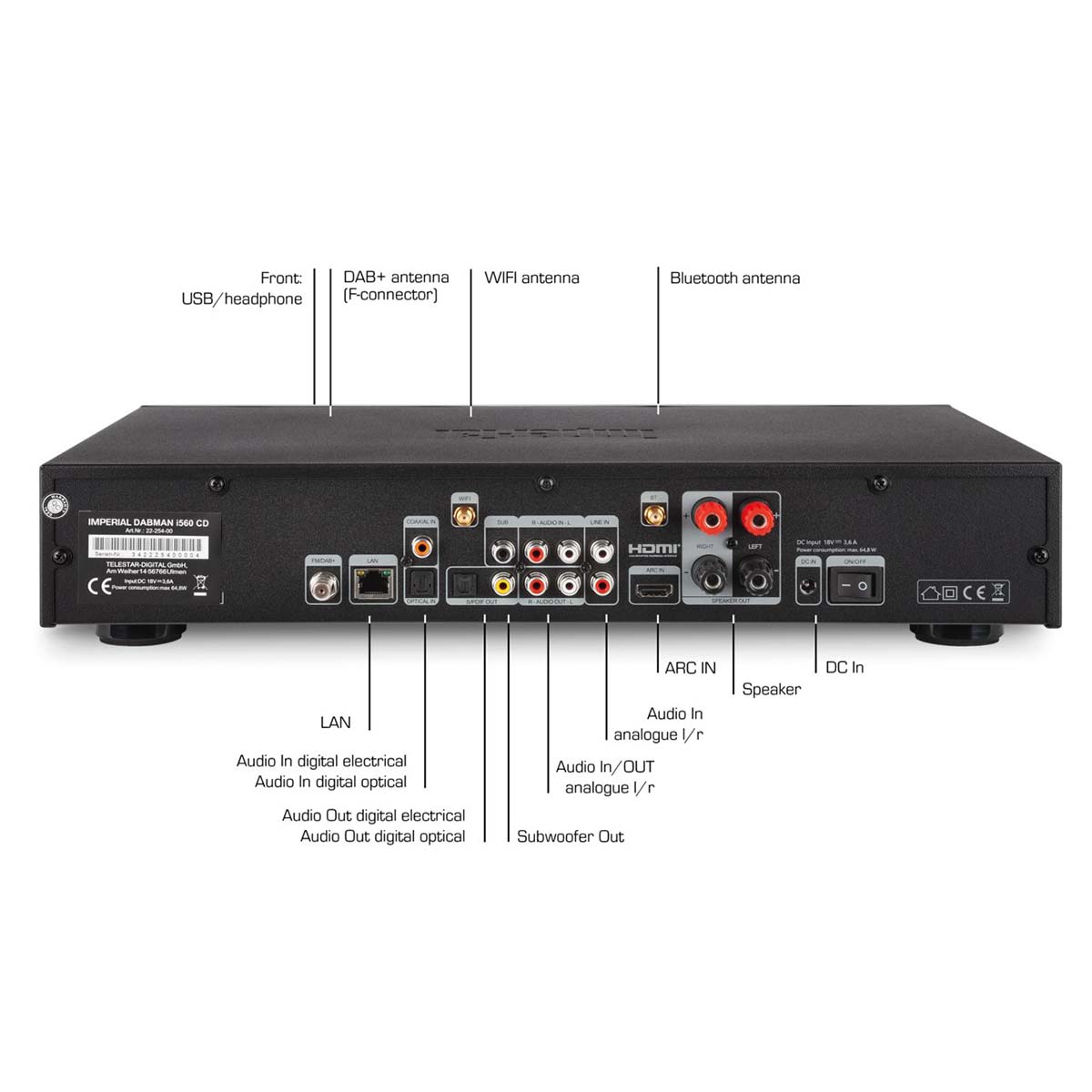 DABMAN i560 CD Alles-in-één HiFi-systeem met versterker en CD-speler DAB+ / FM / Internet / Bluetooth Zwart - Afbeelding 5