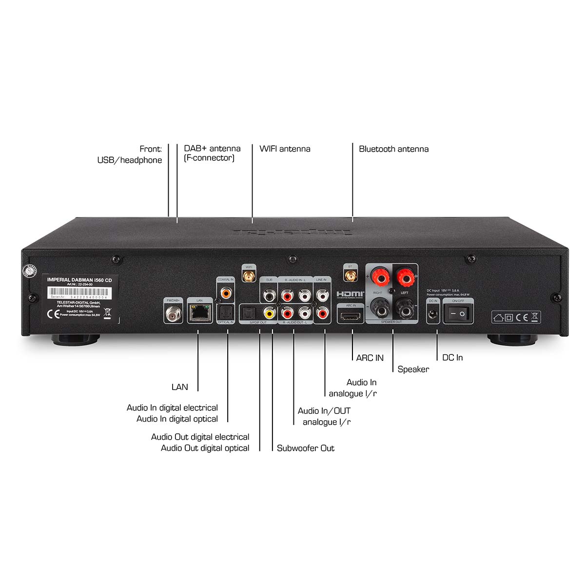 DABMAN i560 CD Alles-in-één HiFi-systeem met versterker en CD-speler DAB+ / FM / Internet / Bluetooth Zwart - Afbeelding 9