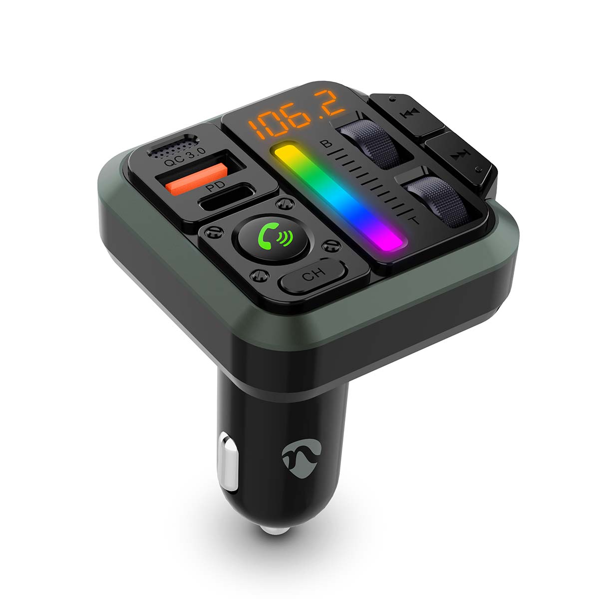 FM-Audiotransmitter voor Auto | Gefixeerd | Handsfree bellen | 1 " | Amber-Scherm | Bluetooth® | PD 18 W / PD 24 W | Snelladen | Bass boost | Google Assistant / Siri | Zwart - Afbeelding 3