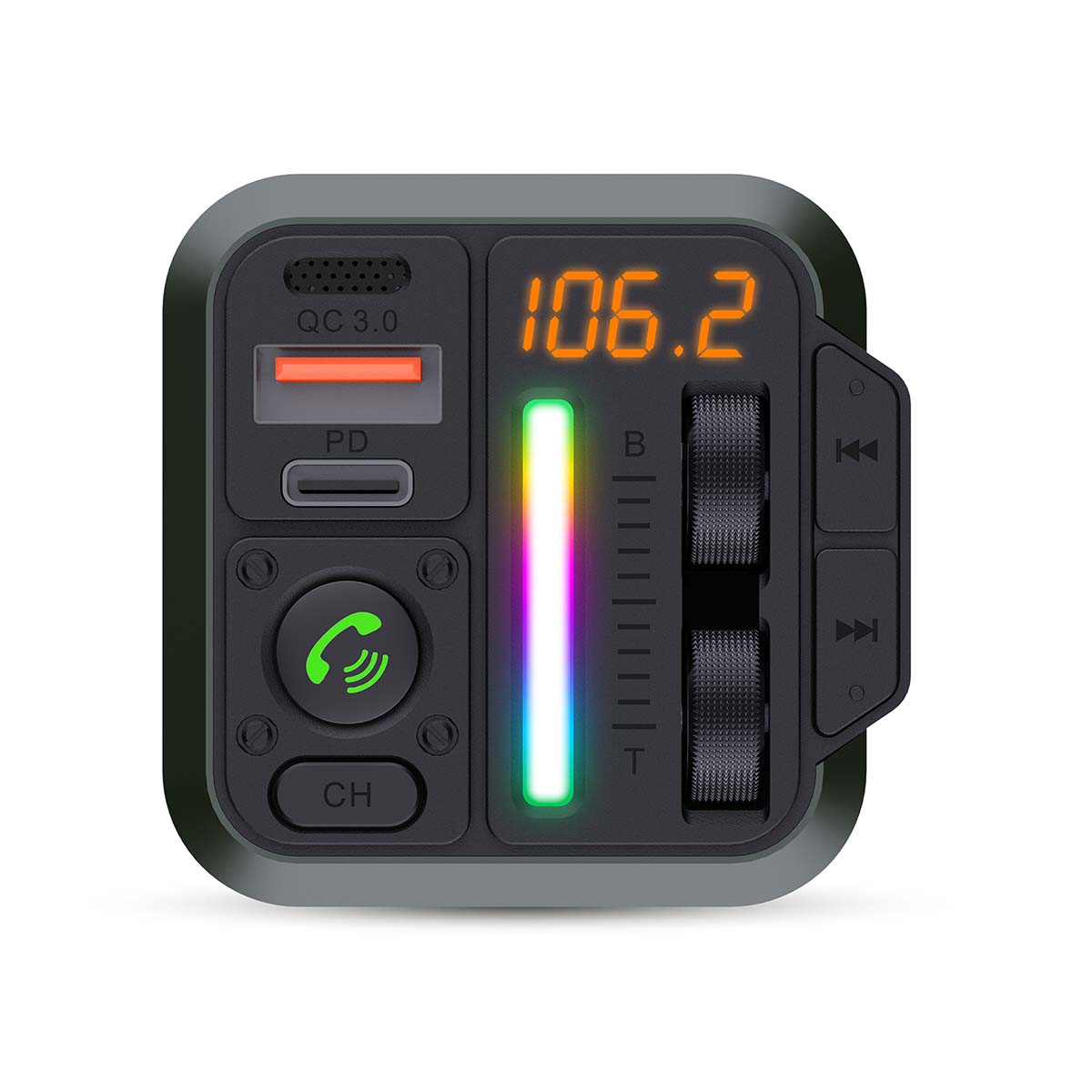 FM-Audiotransmitter voor Auto | Gefixeerd | Handsfree bellen | 1 " | Amber-Scherm | Bluetooth® | PD 18 W / PD 24 W | Snelladen | Bass boost | Google Assistant / Siri | Zwart - Afbeelding 4