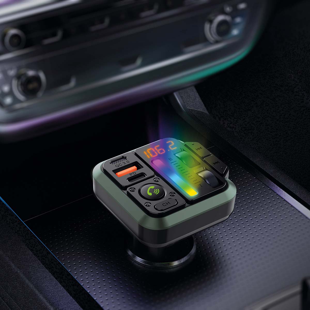 FM-Audiotransmitter voor Auto | Gefixeerd | Handsfree bellen | 1 " | Amber-Scherm | Bluetooth® | PD 18 W / PD 24 W | Snelladen | Bass boost | Google Assistant / Siri | Zwart - Afbeelding 5