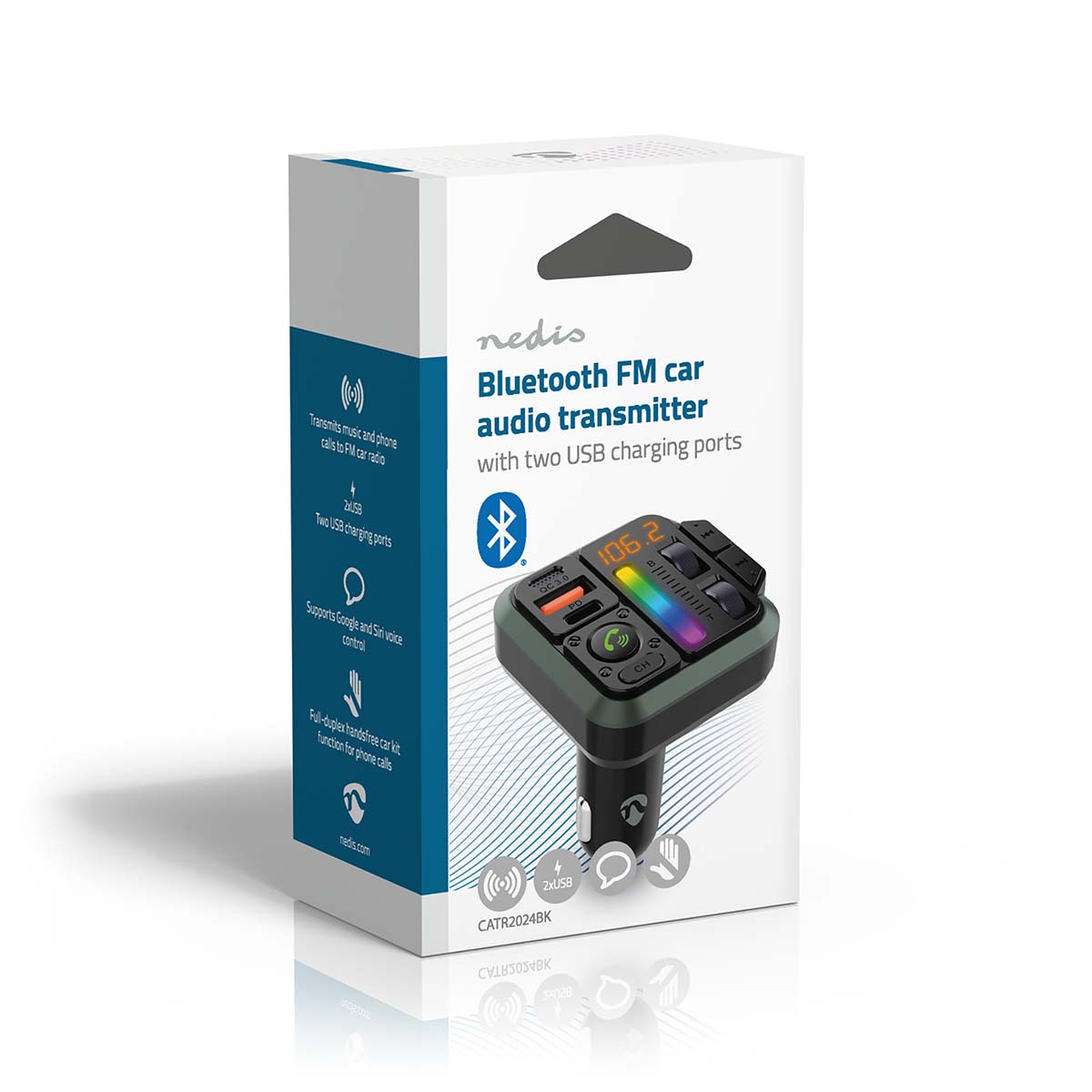 FM-Audiotransmitter voor Auto | Gefixeerd | Handsfree bellen | 1 " | Amber-Scherm | Bluetooth® | PD 18 W / PD 24 W | Snelladen | Bass boost | Google Assistant / Siri | Zwart - Afbeelding 8