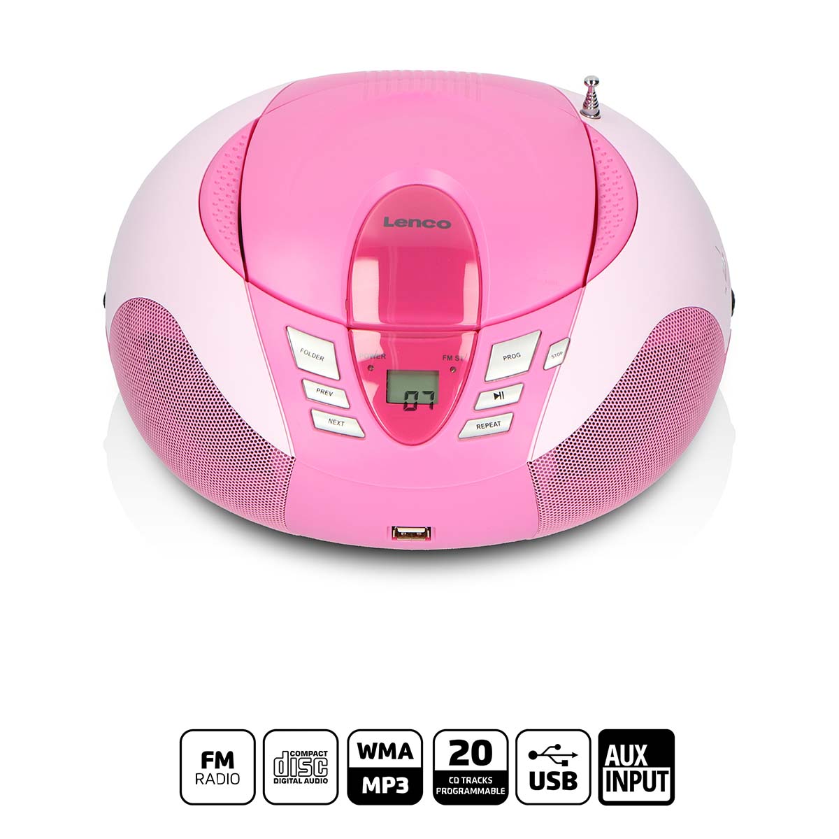 SCD-37 USB Pink Portable FM Radio CD and USB player Pink