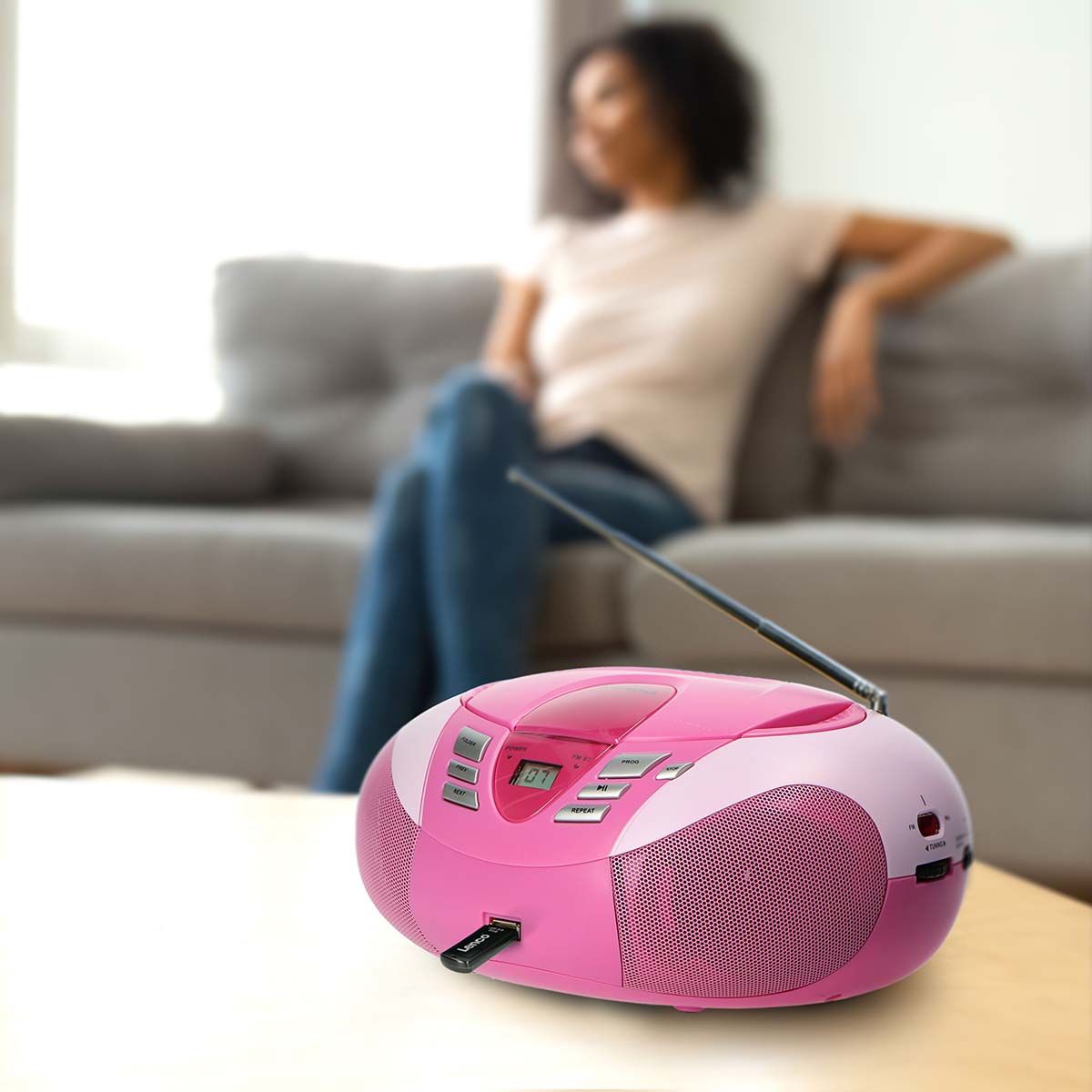 SCD-37 USB Pink Portable FM Radio CD and USB player Pink - Afbeelding 11