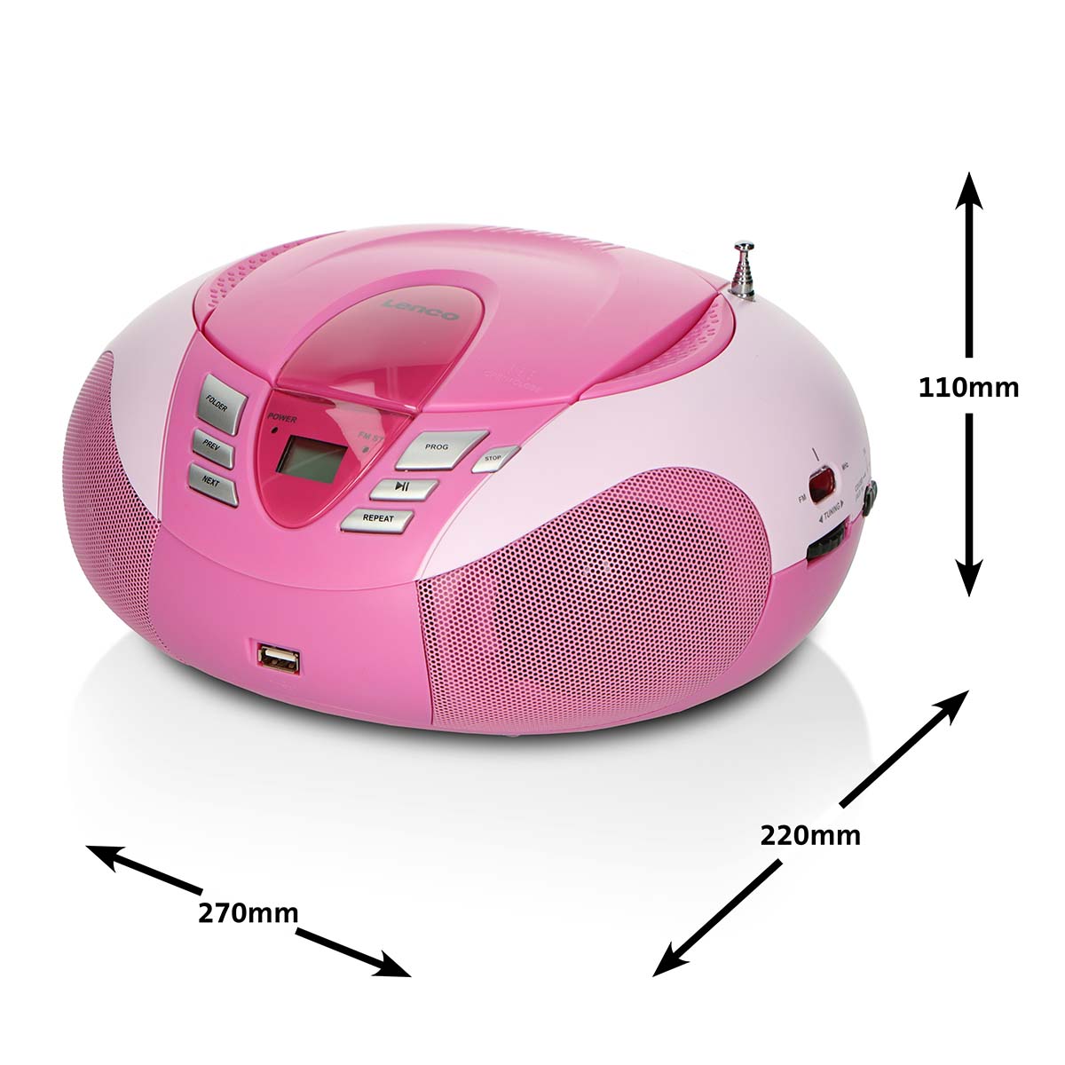 SCD-37 USB Pink Portable FM Radio CD and USB player Pink - Afbeelding 12