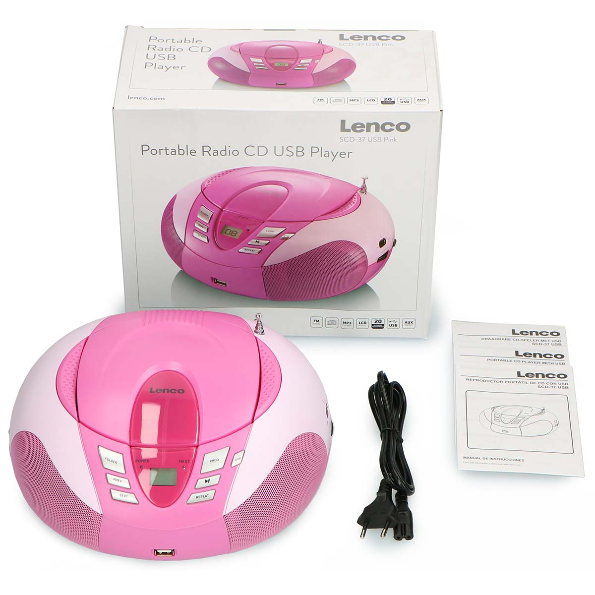 SCD-37 USB Pink Portable FM Radio CD and USB player Pink - Afbeelding 13
