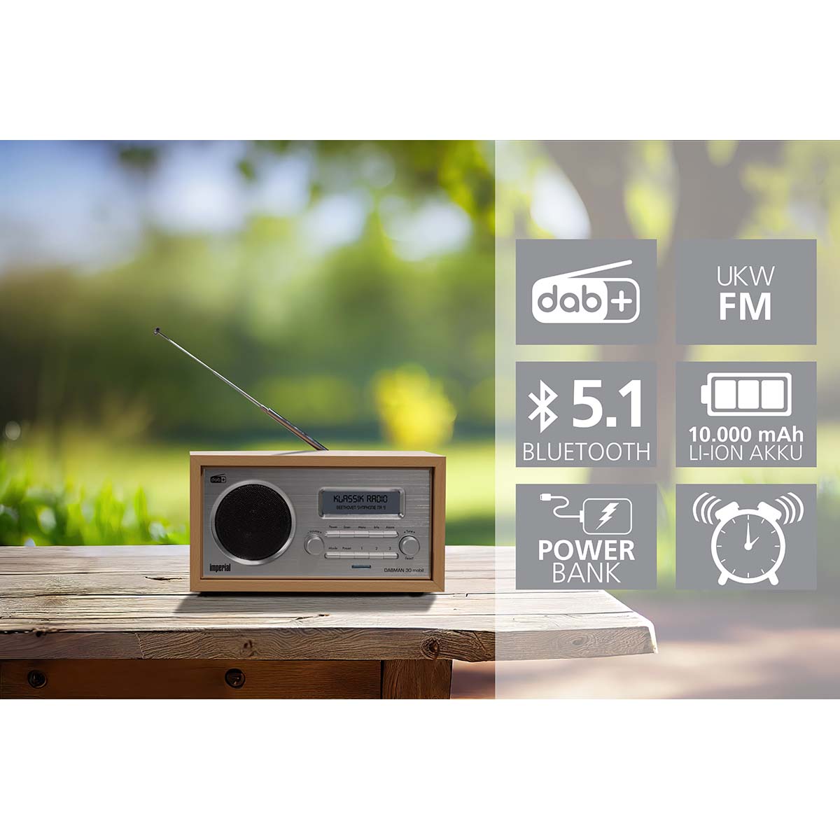 DABMAN 30 Mobiele DAB+ / FM-radio Hout - Afbeelding 2