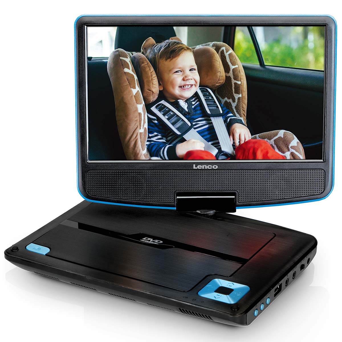 Draagbare 9" DVD-speler met USB-koptelefoon en montagebeugel Blauw / Zwart - Afbeelding 2