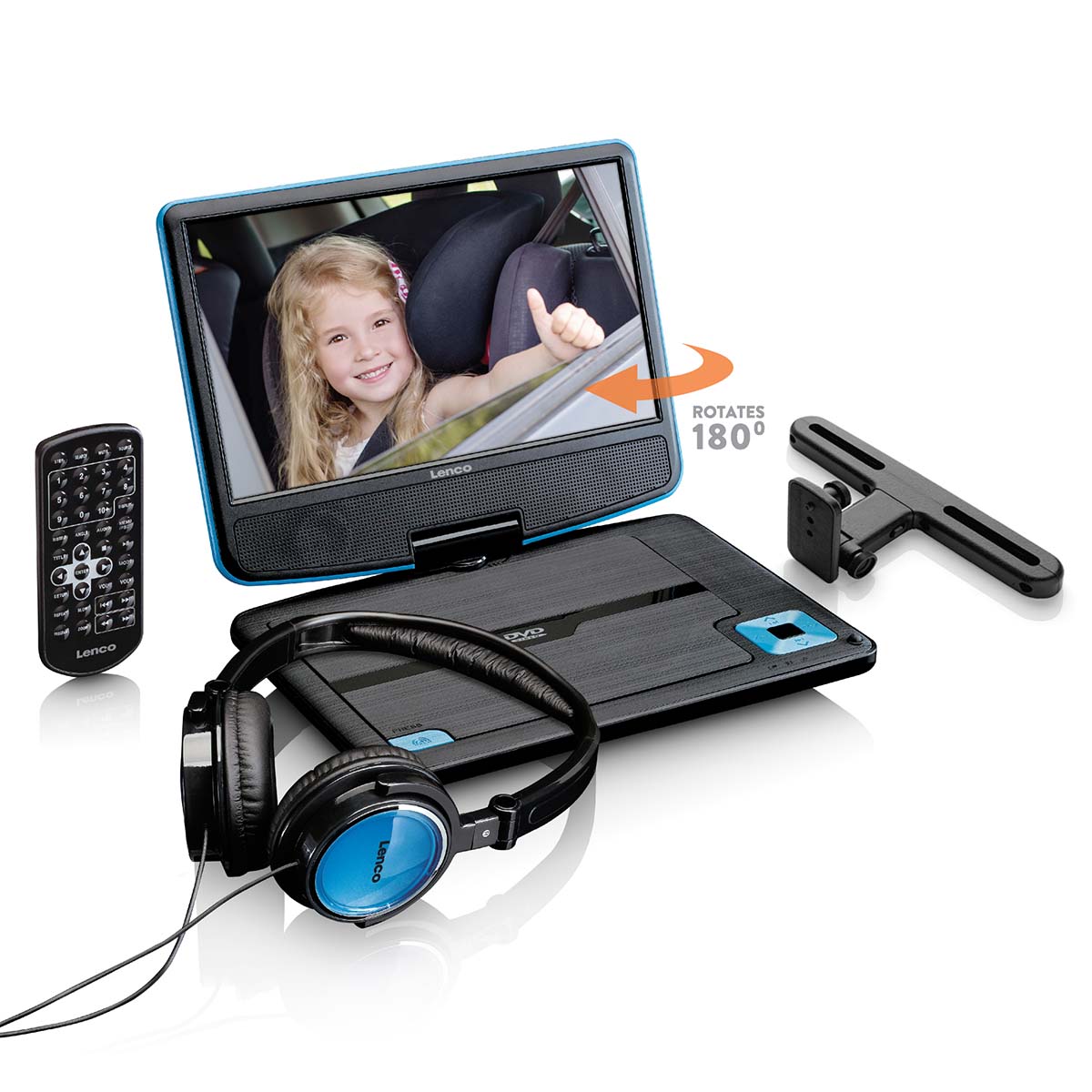 Draagbare 9" DVD-speler met USB-koptelefoon en montagebeugel Blauw / Zwart - Afbeelding 8