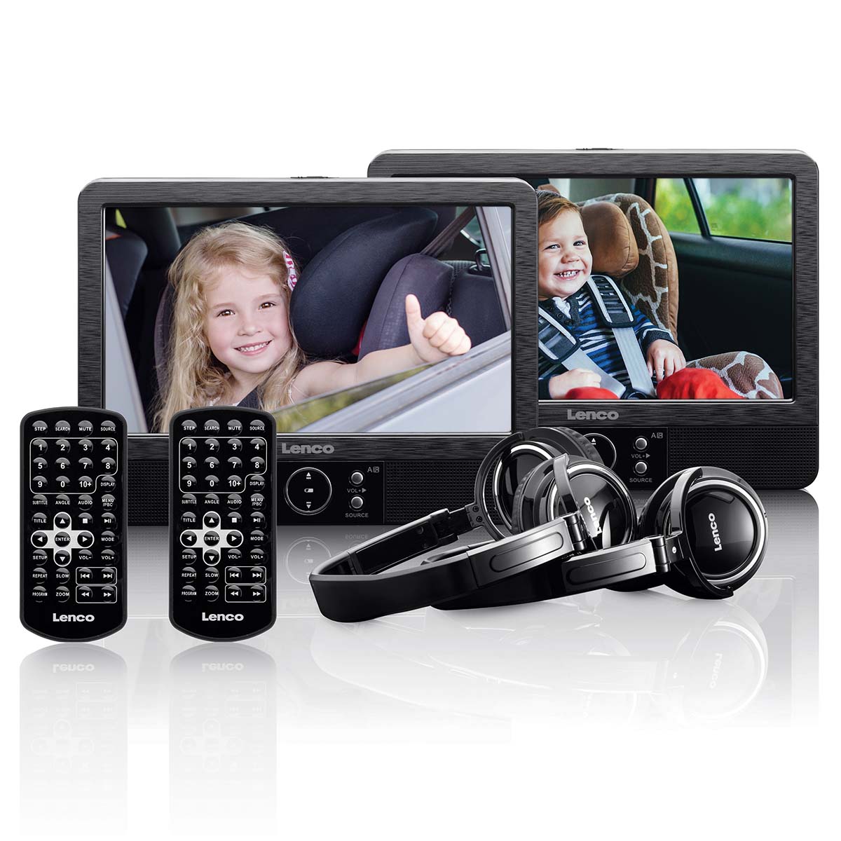 2x 9" draagbare DVD-speler met USB SD ingebouwde batterij hoofdtelefoon en beugel Zwart - Afbeelding 2