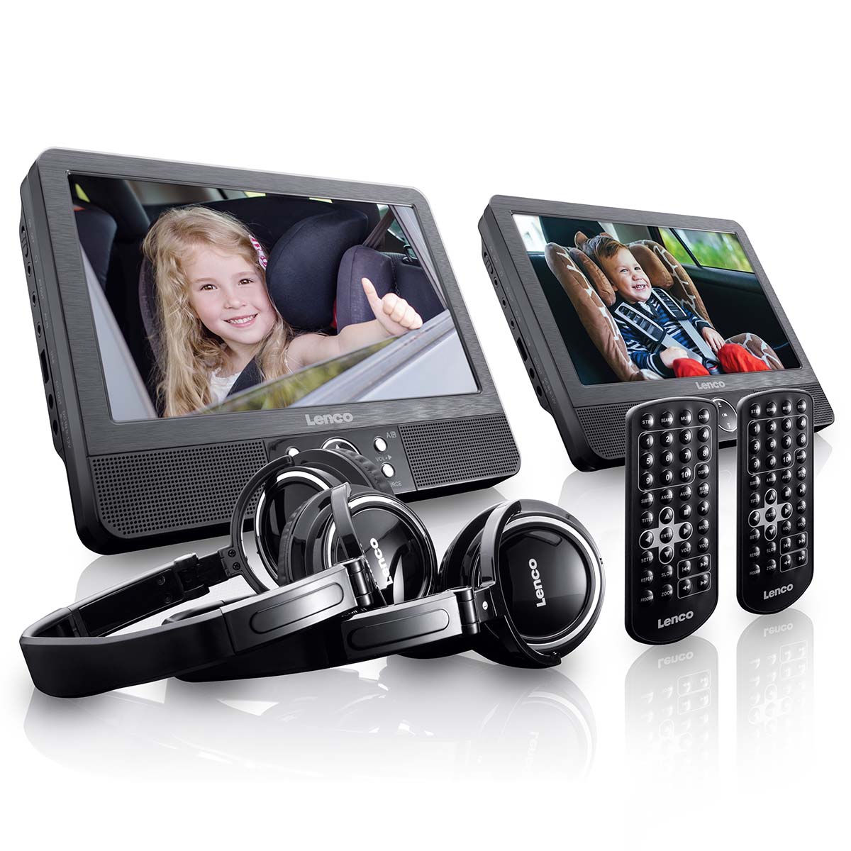 2x 9" draagbare DVD-speler met USB SD ingebouwde batterij hoofdtelefoon en beugel Zwart - Afbeelding 4