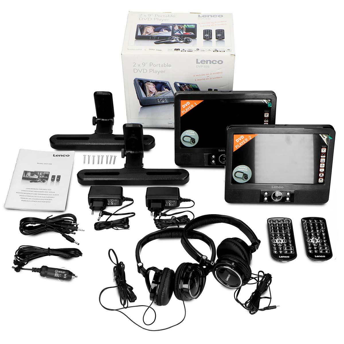 2x 9" draagbare DVD-speler met USB SD ingebouwde batterij hoofdtelefoon en beugel Zwart - Afbeelding 13