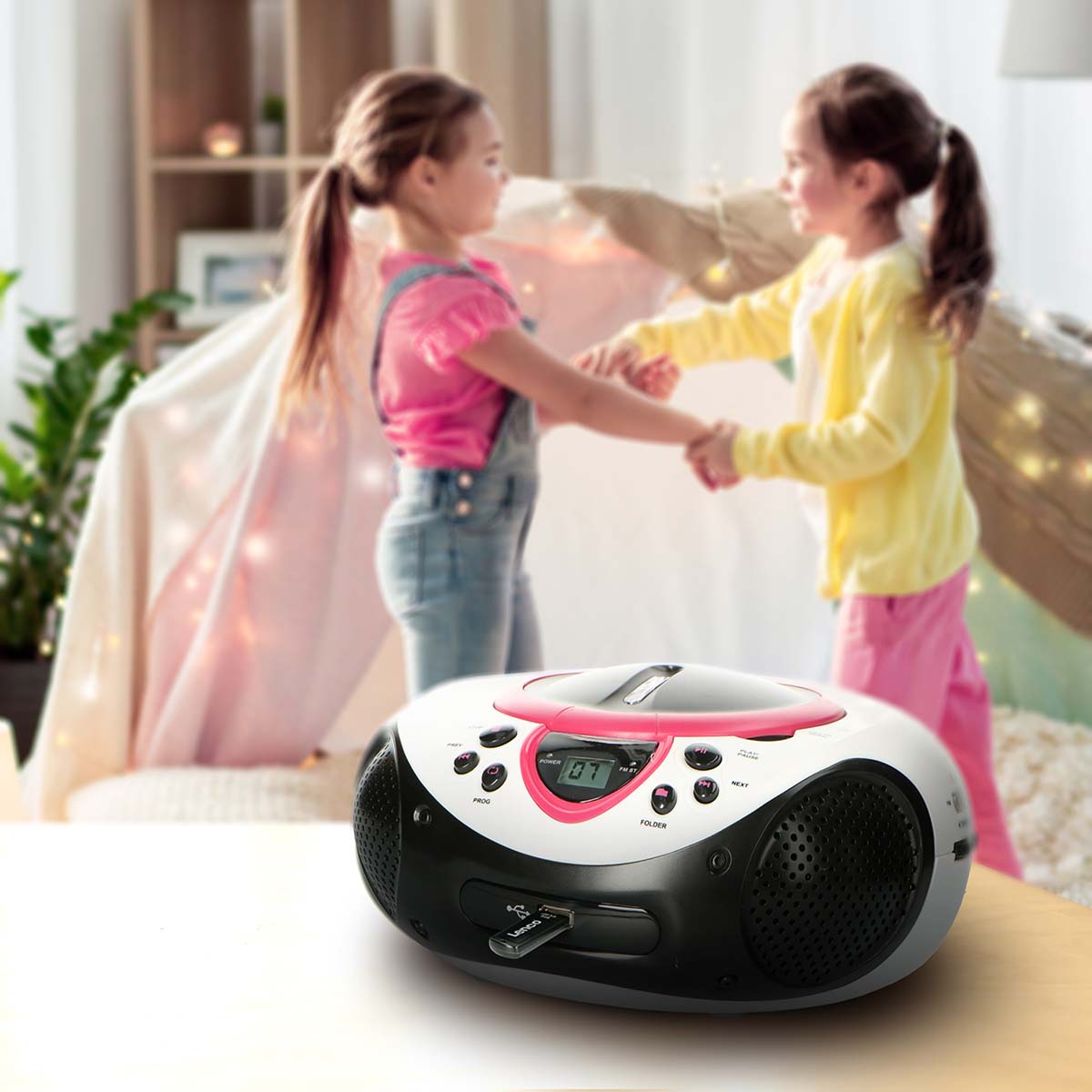 Draagbare FM-radio CD- en USB-speler Roze - Afbeelding 9