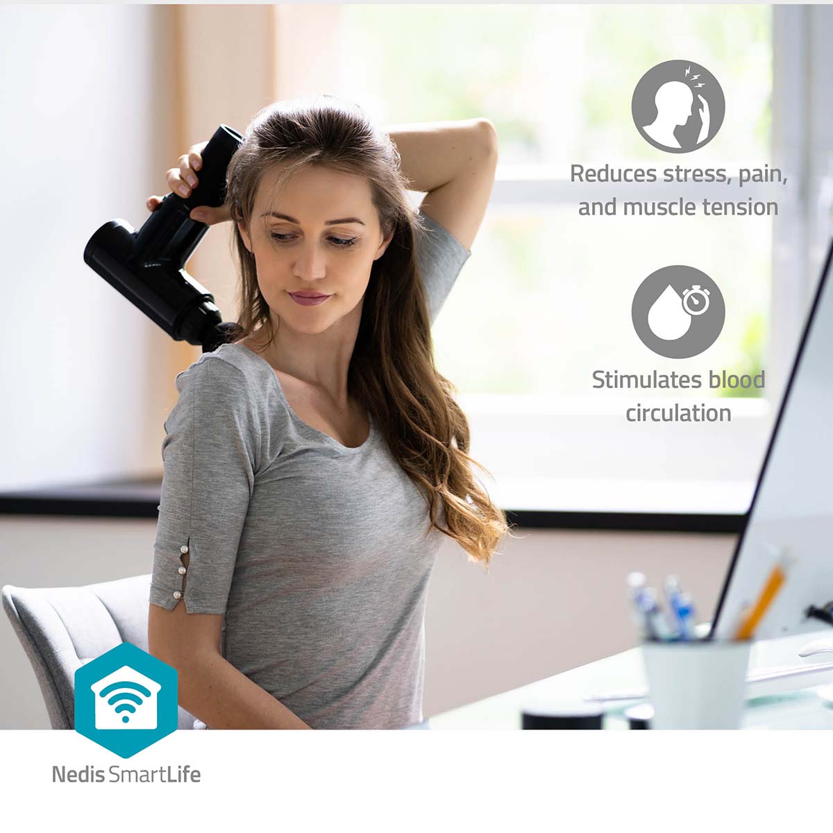 SmartLife Sportmassagepistool | Accu gevoed | Ingebouwde Lithium-Ion | Oplaadbaar | 5 Massage Modes | Bolvormige kop / Conische kop / Platte kop / Tasje / U-vormige kop | Donkergrijs - Afbeelding 13