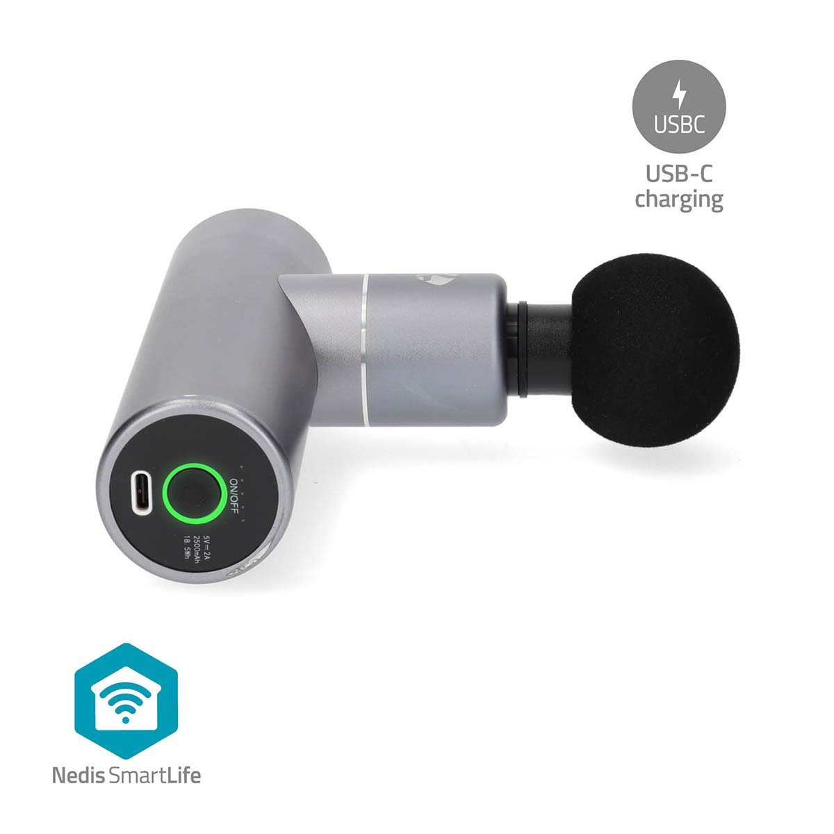 SmartLife Sportmassagepistool | Accu gevoed | Ingebouwde Lithium-Ion | Oplaadbaar | 5 Massage Modes | Bolvormige kop / Conische kop / Platte kop / Tasje / U-vormige kop | Donkergrijs - Afbeelding 15