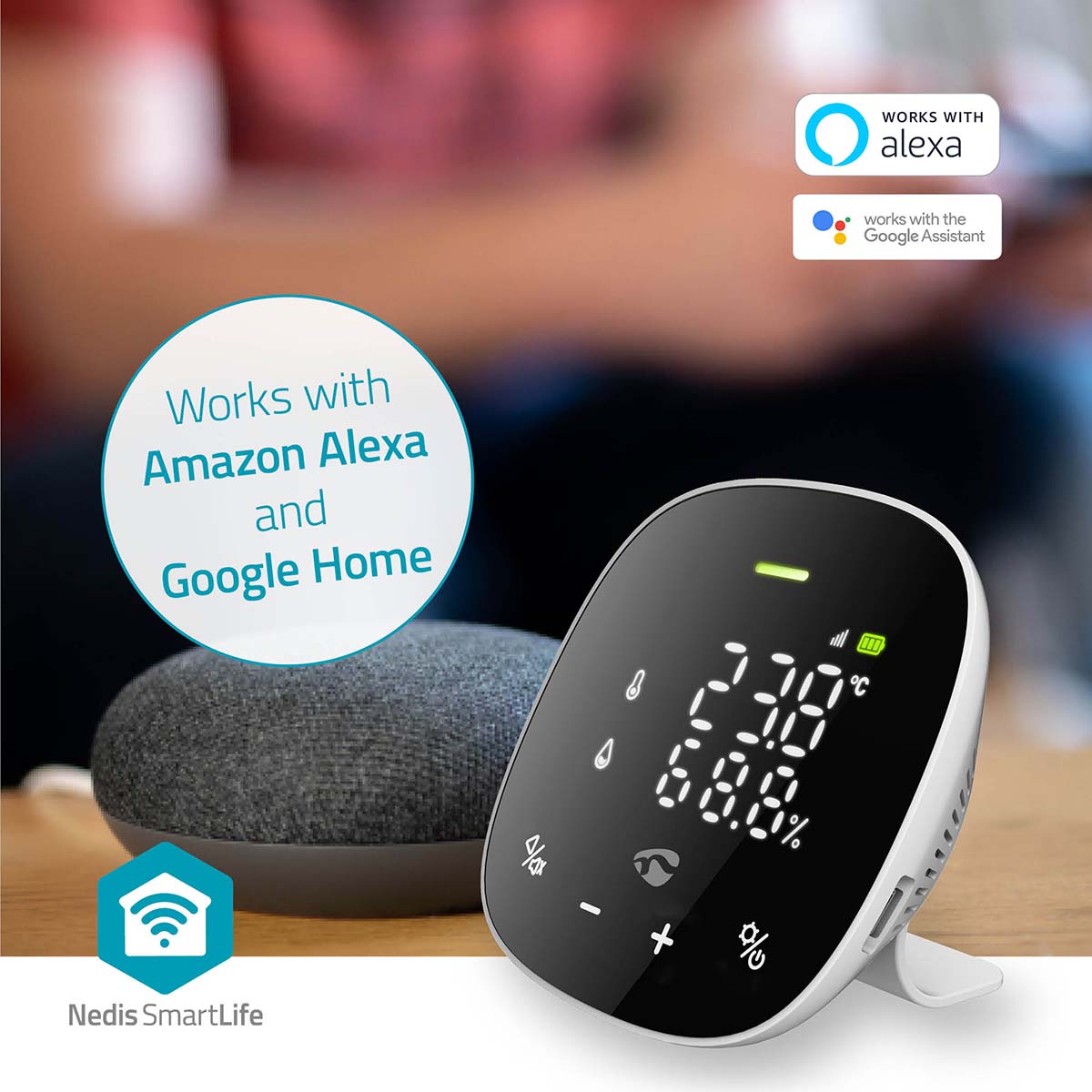 SmartLife Luchtkwaliteitsmonitor | Wi-Fi | Inclusief display | Koolstofdioxide (CO2) / Temperatuur / Vochtigheid | Android™ / IOS | Wit / Zwart - Afbeelding 9