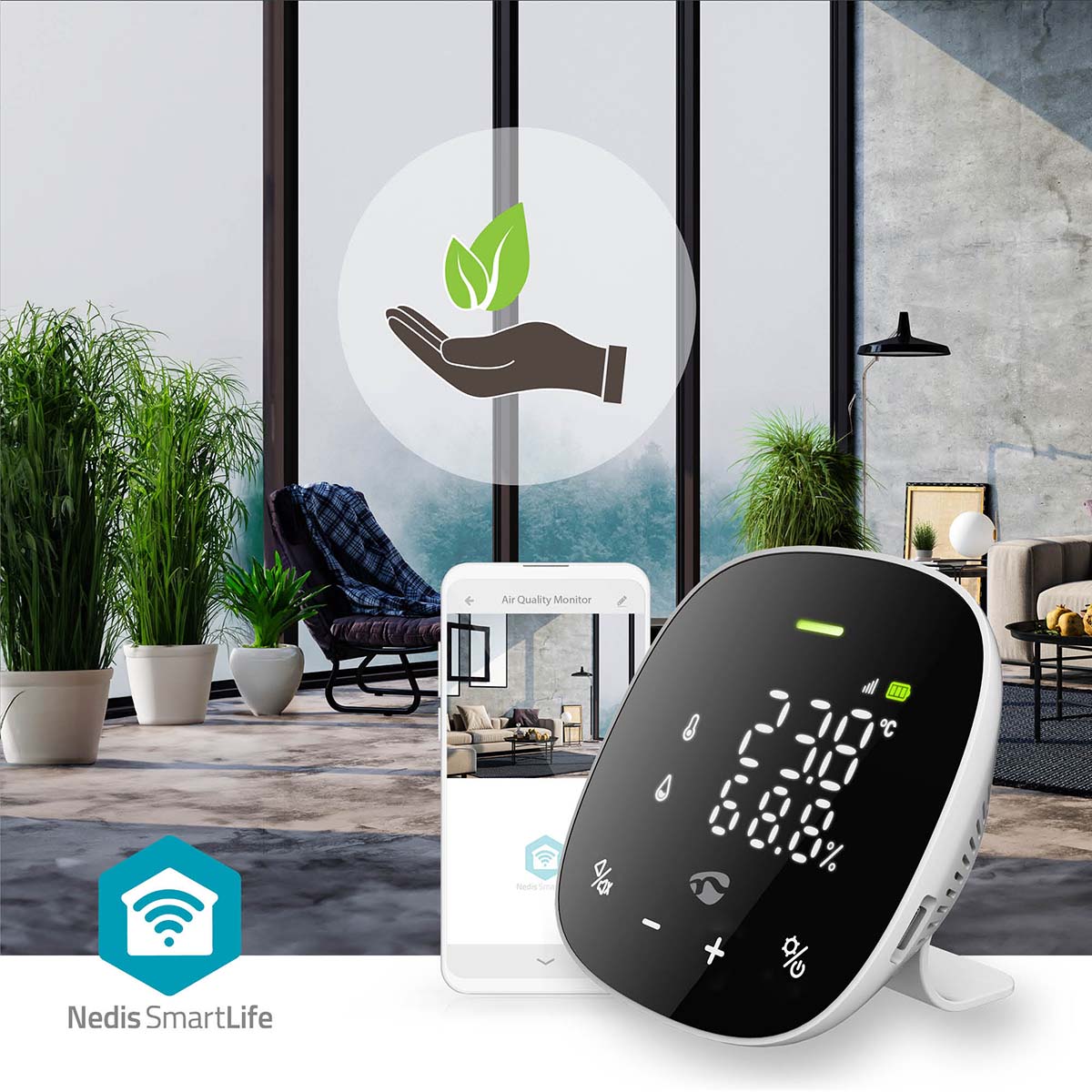 SmartLife Luchtkwaliteitsmonitor | Wi-Fi | Inclusief display | Koolstofdioxide (CO2) / Temperatuur / Vochtigheid | Android™ / IOS | Wit / Zwart - Afbeelding 2