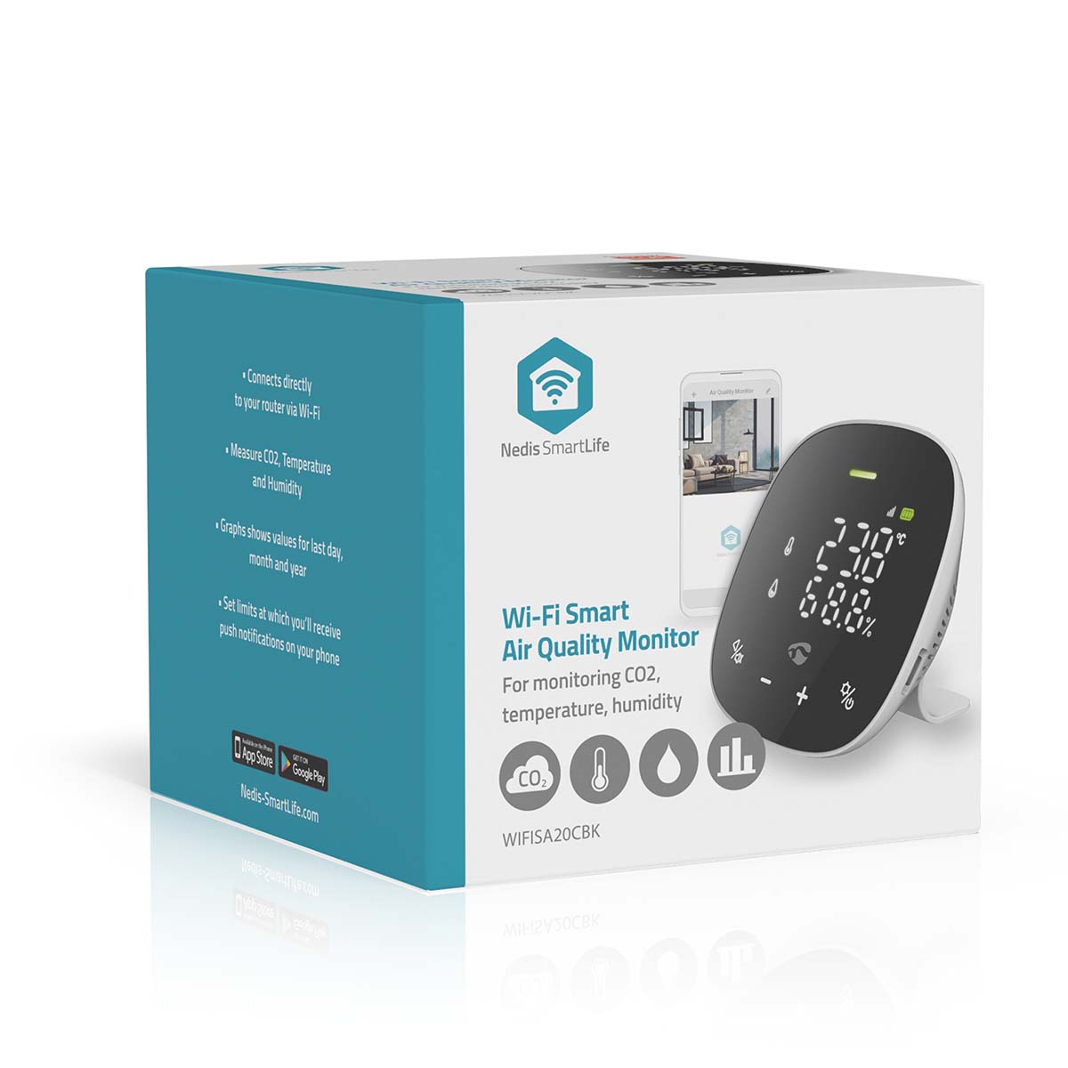 SmartLife Luchtkwaliteitsmonitor | Wi-Fi | Inclusief display | Koolstofdioxide (CO2) / Temperatuur / Vochtigheid | Android™ / IOS | Wit / Zwart - Afbeelding 15