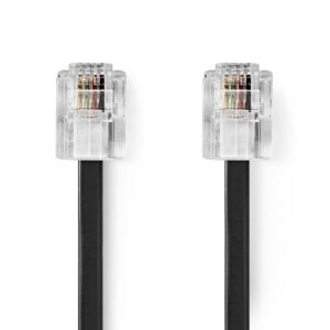 Telecomkabel | RJ11 Male | RJ11 Male | 10.0 m | Kabel design: Plat | Connectorplating: Goud Verguld | Kabeltype: RJ11 | Zwart | Label