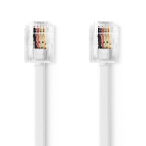 Telecomkabel | RJ11 Male | RJ11 Male | 10.0 m | Kabel design: Plat | Connectorplating: Goud Verguld | Kabeltype: RJ11 | Wit | Label