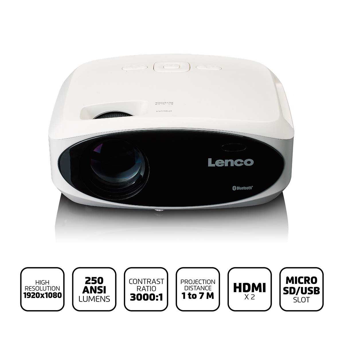 Full HD 1080P LCD-projector met Bluetooth Wit