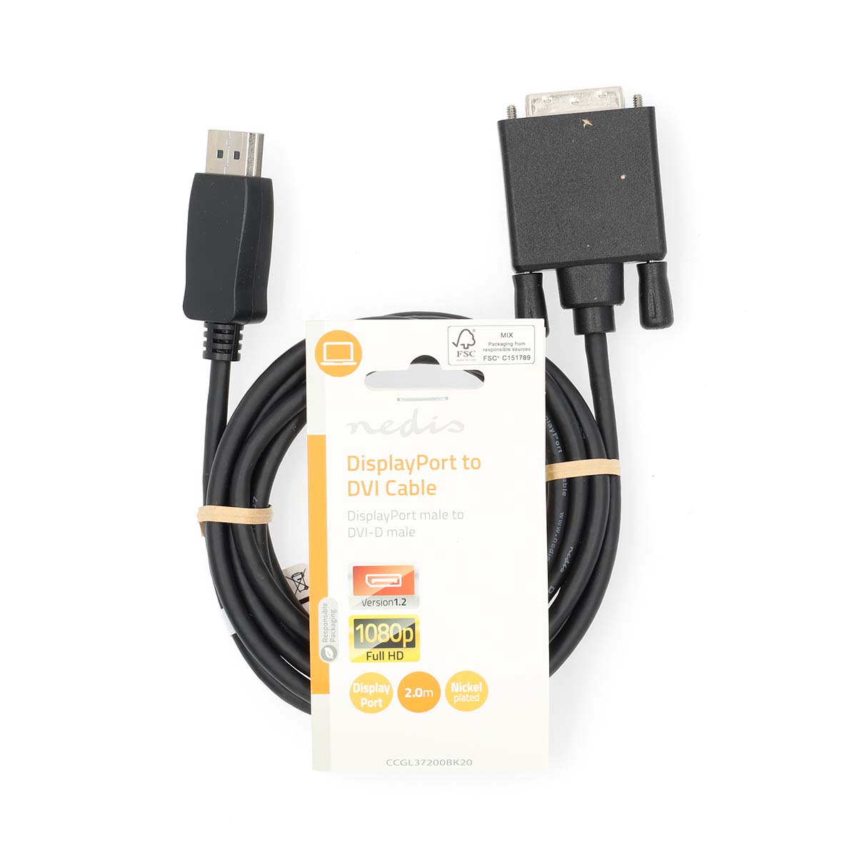 DisplayPort-Kabel | DisplayPort Male | DVI-D 24+1-Pins Male | 1080p | Vernikkeld | 2.00 m | Rond | PVC | Zwart | Label - Afbeelding 3