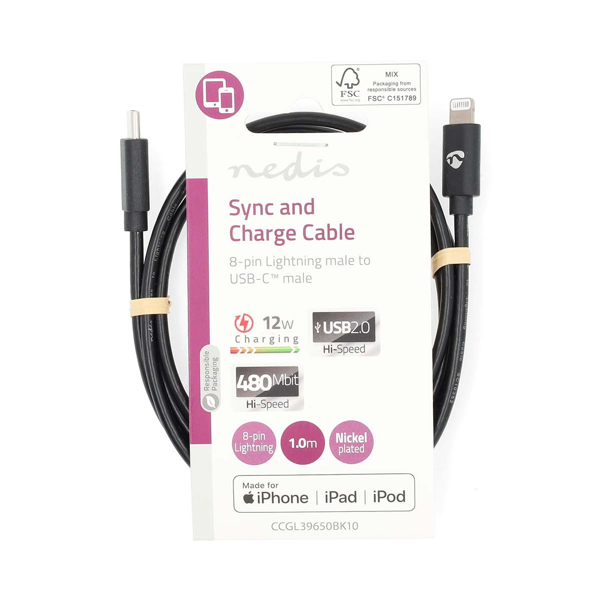 Lightning Kabel | USB 2.0 | Apple Lightning 8-Pins | USB-C™ Male | 480 Mbps | Vernikkeld | 1.00 m | Rond | PVC | Zwart | Label - Afbeelding 5