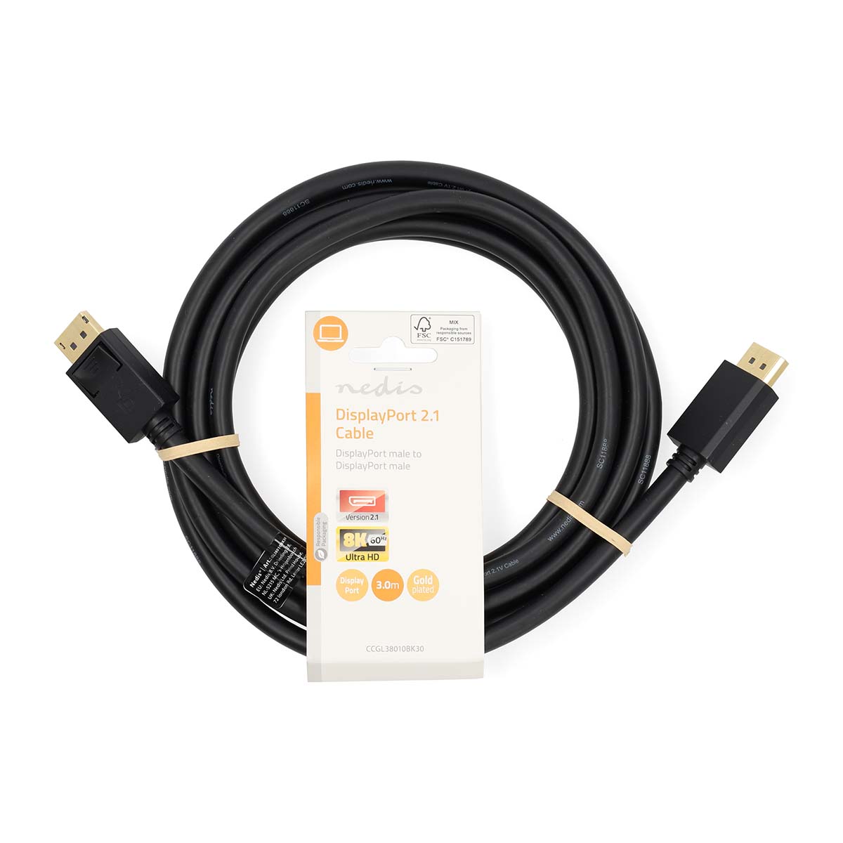 DisplayPort-Kabel | DisplayPort Male | DisplayPort Male | 8K@60Hz | Verguld | 3.00 m | Rond | PVC | Zwart | Label - Afbeelding 3