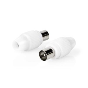 IEC (Coax) Connector | Recht | Male | Vernikkeld | 75 Ohm | Schroef | Diameter kabelinvoer: 7.0 mm | Metaal / Polyvinylchloride (PVC) | Wit | 2 Stuks | Doos