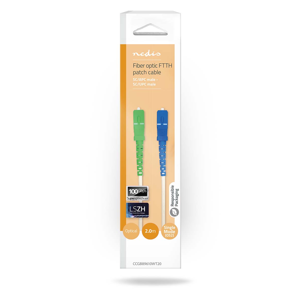 Glasvezel Patchkabel | SMF (Single Mode Phase) | SC/APC | SC/UPC | 100 Gbps | 2.00 m | Wit | Gift Box met Euro Lock - Afbeelding 3