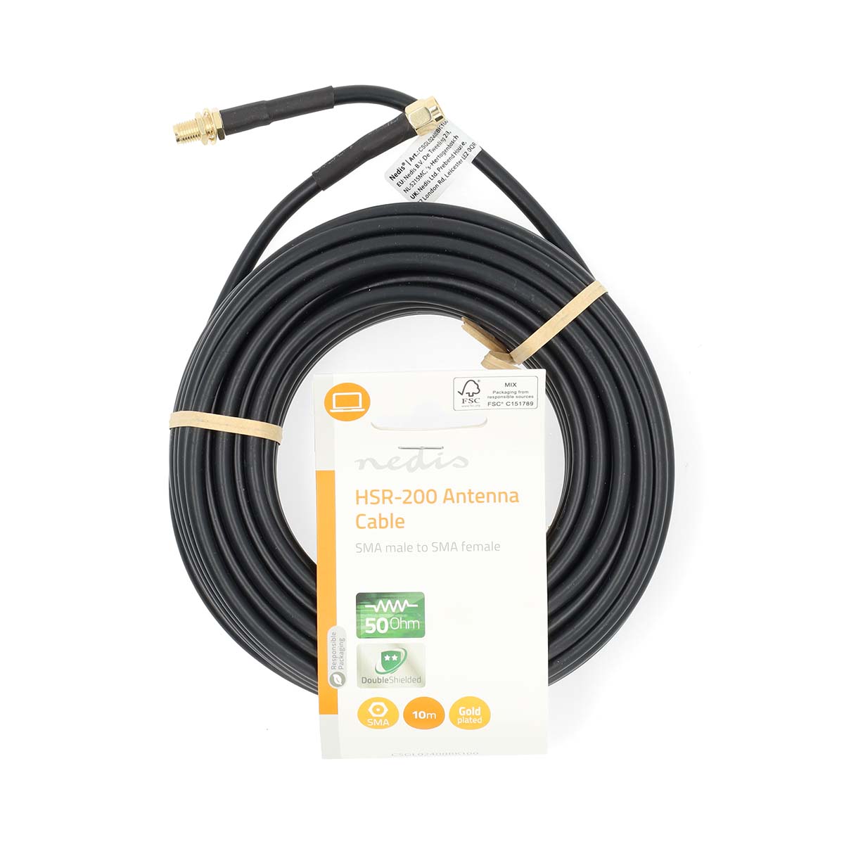 Antennekabel | SMA Male | SMA Female | Verguld | 50 Ohm | Dubbel Afgeschermd | 10.0 m | Rond | PVC | Zwart | Label - Afbeelding 3