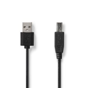 USB-Kabel | USB 2.0 | USB-A Male | USB-B Male | 480 Mbps | Vernikkeld | 2.00 m | Rond | PVC | Zwart | Label