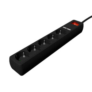 Stekkerdoos met schakelaar 5 voudig 2X USB, 1.5 meter snoer zwart