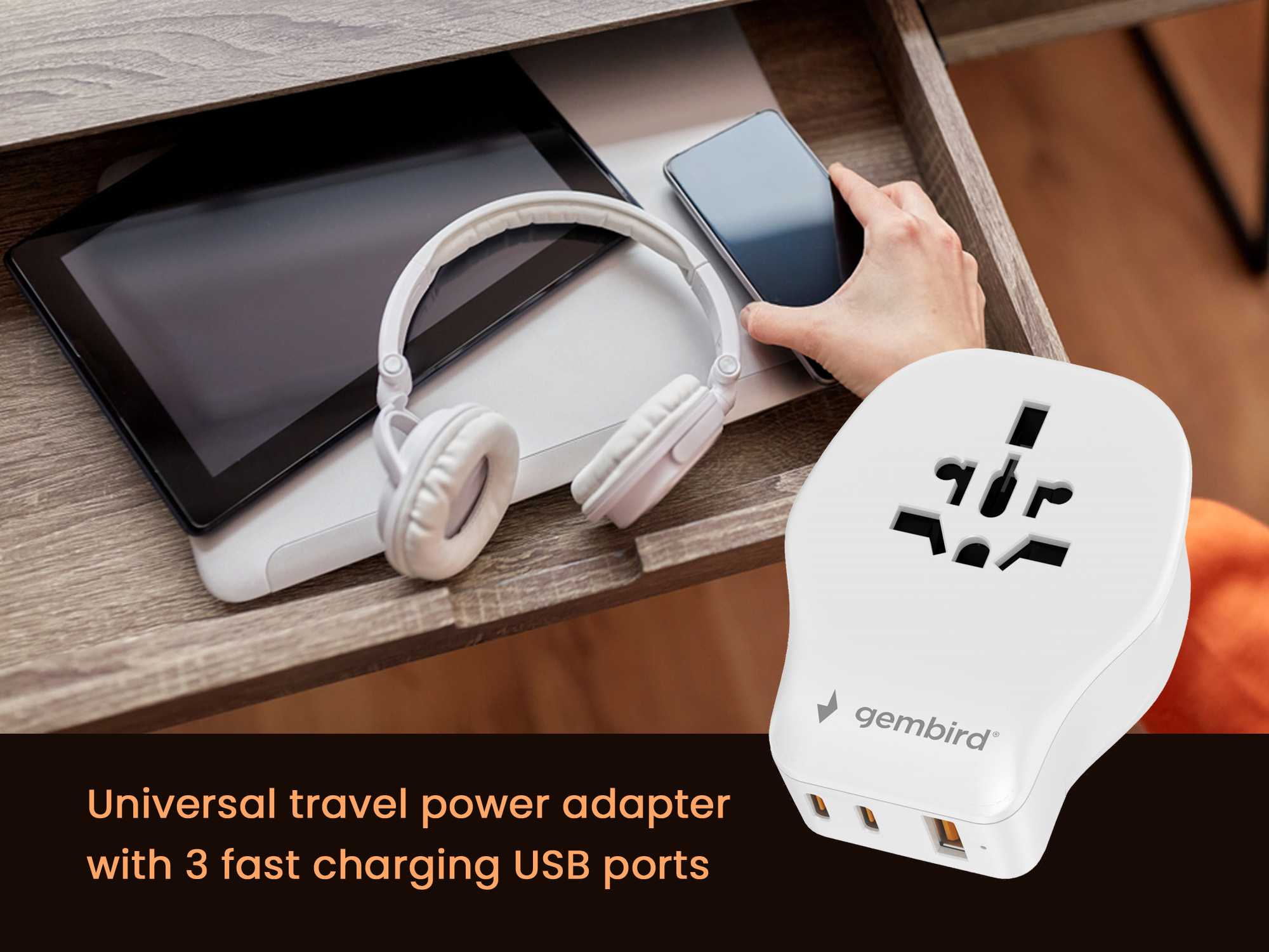 Universele reisstekkerset met USB lader, 20 W, wit - Afbeelding 4