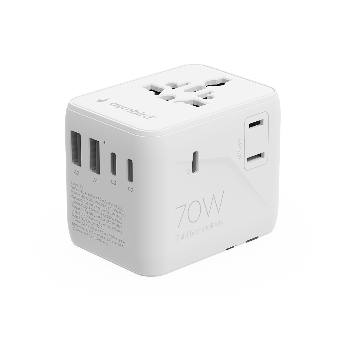 Universele reisstekker met USB lader, 70 W, wit afbeelding