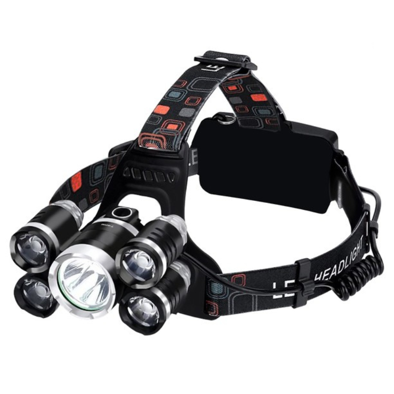 Multifunctionele LED Hoofdlamp 5x Cree T6 - Helder en Comfortabel afbeelding