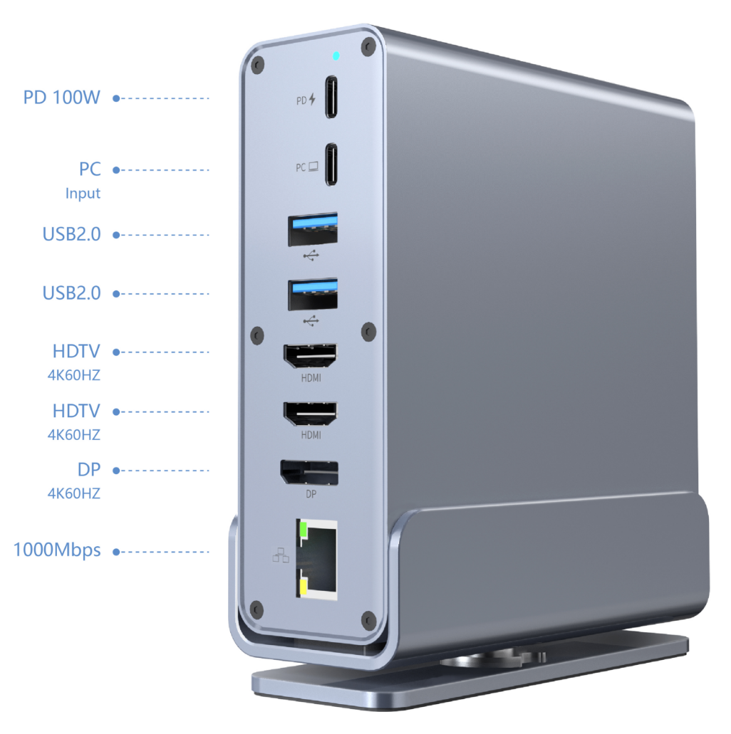 USB Type-C 15-in-1 multi-port adapter (USB hub A-poorten v.2x2 + v.3x3, Type-C + HDMIx2 + DisplayPort + PD + kaartlezer + Gigabit LAN + - Afbeelding 5