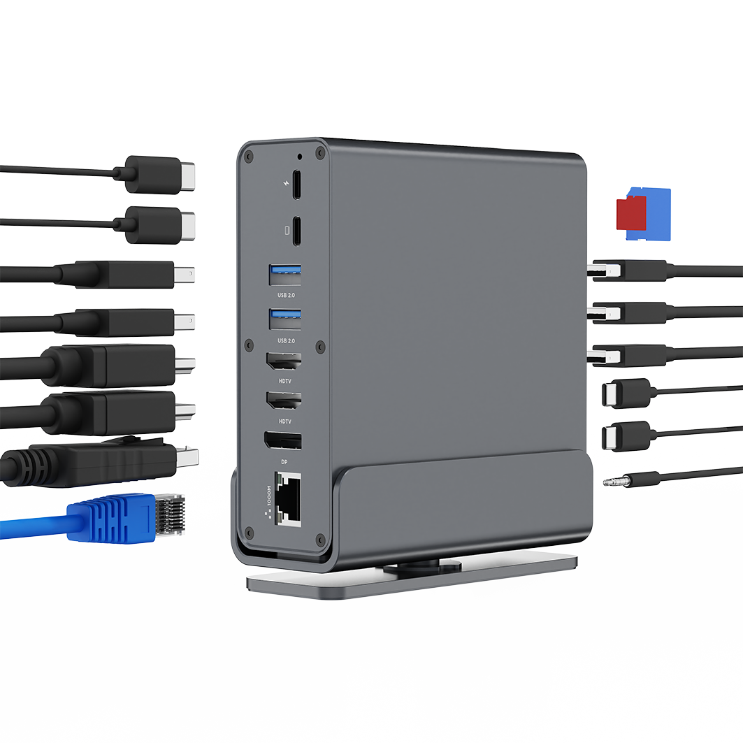 USB Type-C 15-in-1 multi-port adapter (USB hub A-poorten v.2x2 + v.3x3, Type-C + HDMIx2 + DisplayPort + PD + kaartlezer + Gigabit LAN + - Afbeelding 9