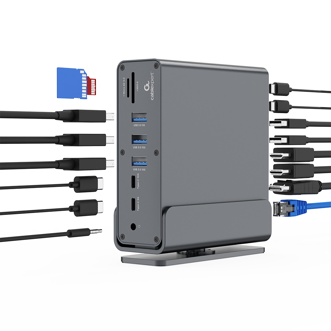 USB Type-C 15-in-1 multi-port adapter (USB hub A-poorten v.2x2 + v.3x3, Type-C + HDMIx2 + DisplayPort + PD + kaartlezer + Gigabit LAN + - Afbeelding 10