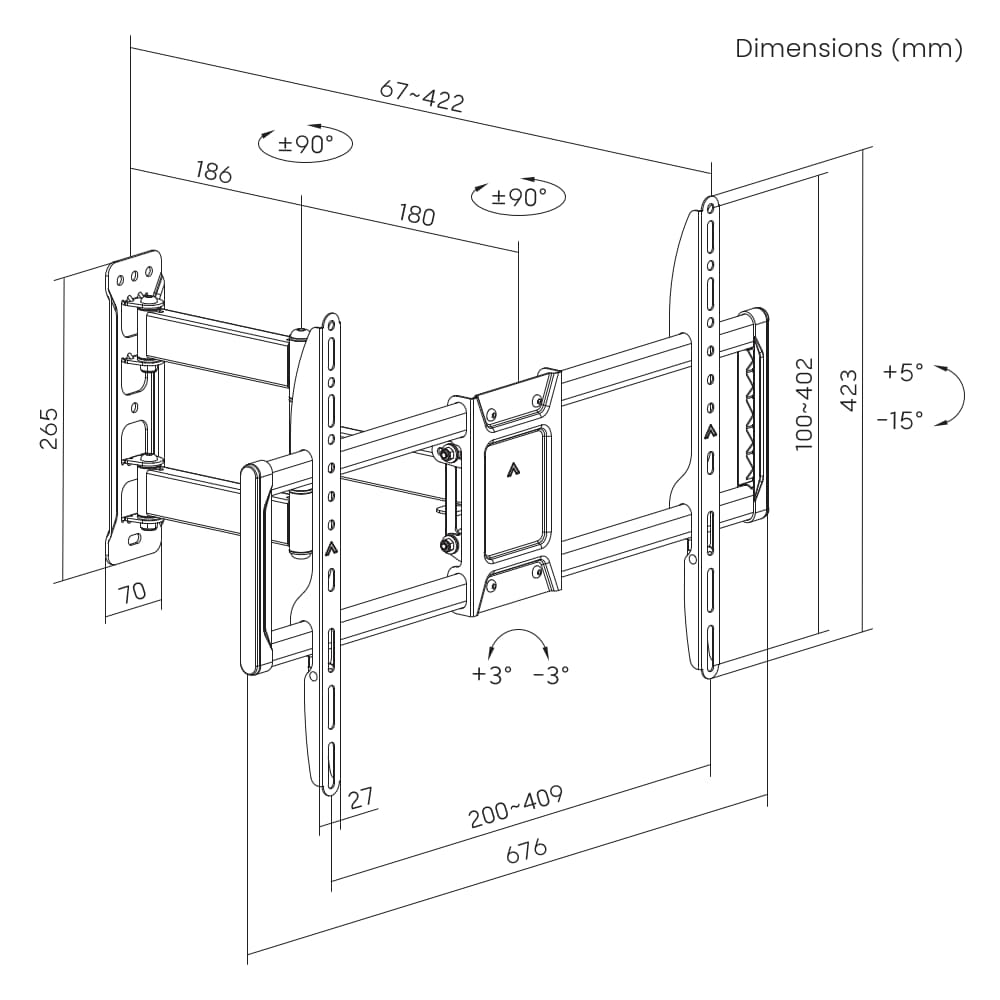 Full-motion tv-muurbeugel, 37''-90'' - Afbeelding 5