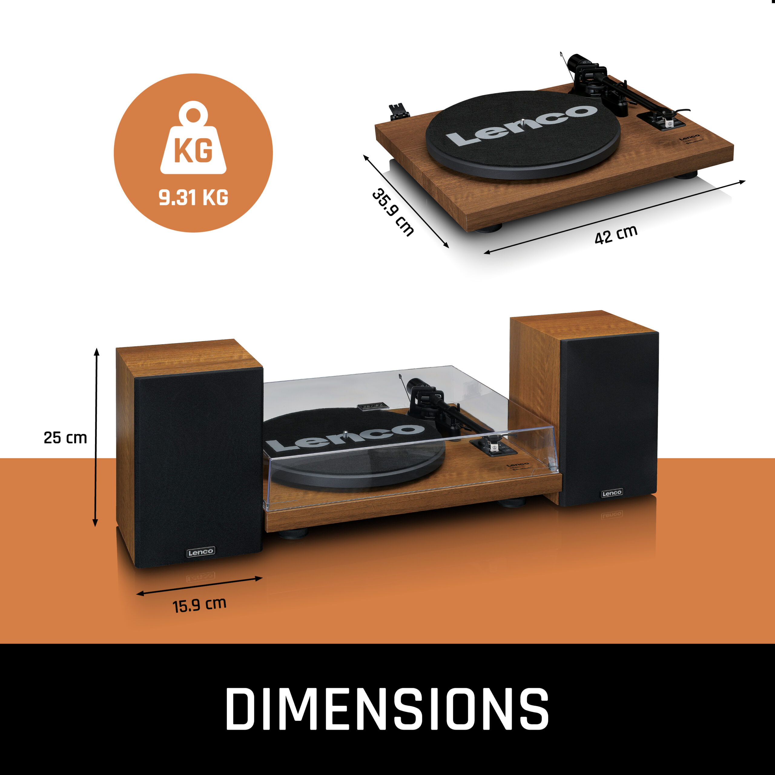Platenspeler met ingebouwde versterker en Bluetooth® plus 2 externe luidsprekers Wood - Afbeelding 12