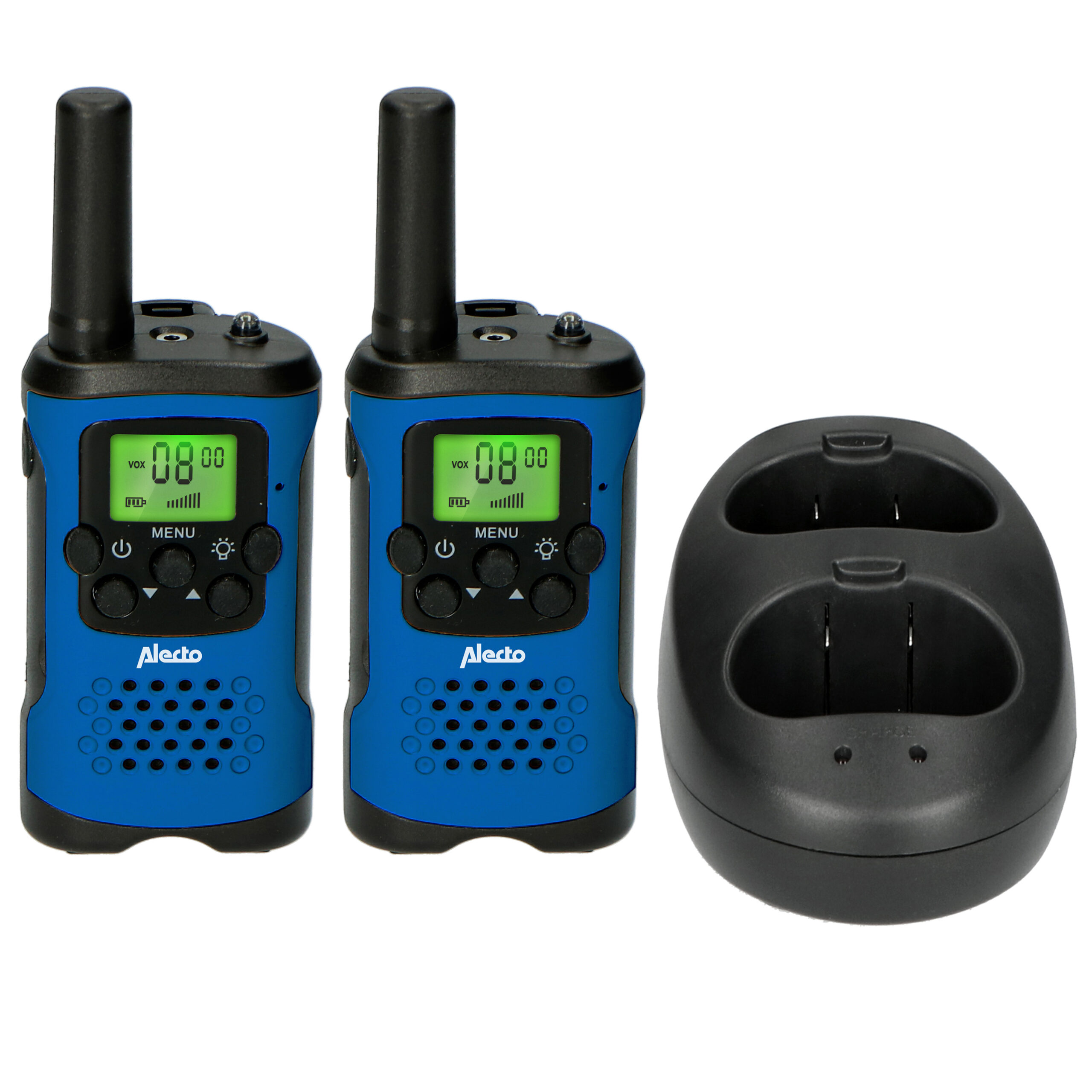 Walkie-Talkie Set | 2 Handsets | Tot 7 km | Frequentiekanalen: 8 | PTT / VOX | 24 uur stand-by | Inclusief oplaadbasis | Koptelefoonuitgang | Blauw / Zwart - Afbeelding 13