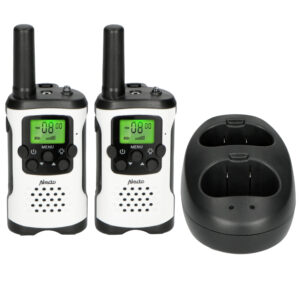 Walkie-Talkie Set | 2 Handsets | Tot 7 km | Frequentiekanalen: 8 | PTT / VOX | 24 uur stand-by | Hoofdtelefoonuitgang | Ingebouwde zaklamp | Wit / Zwart