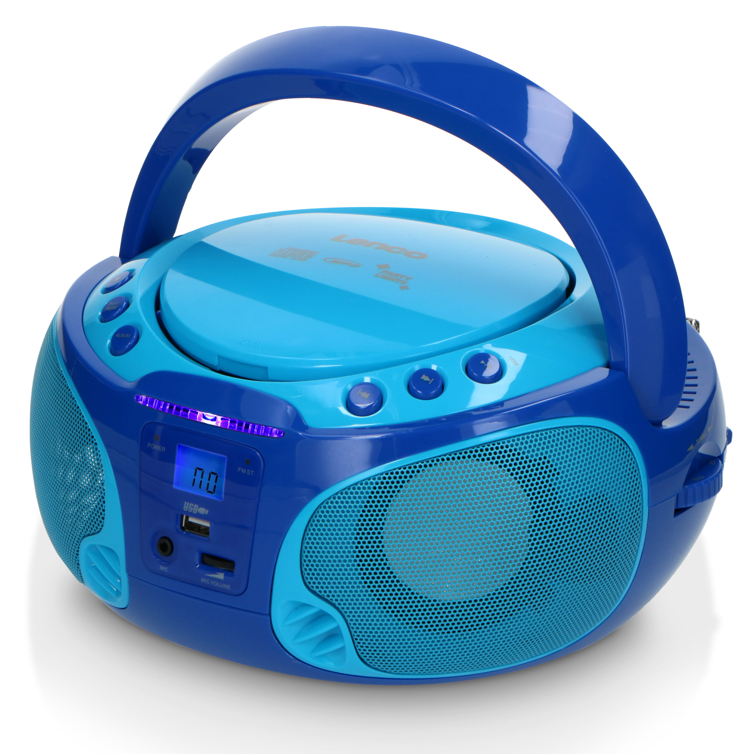 Draagbare FM Radio CD/MP3/USB Microfoon & Lichteffecten Blauw - Afbeelding 10