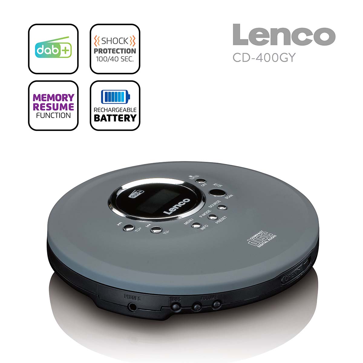 Discman met DAB+ FM-radio oplaadbare batterij Grijs - Afbeelding 3