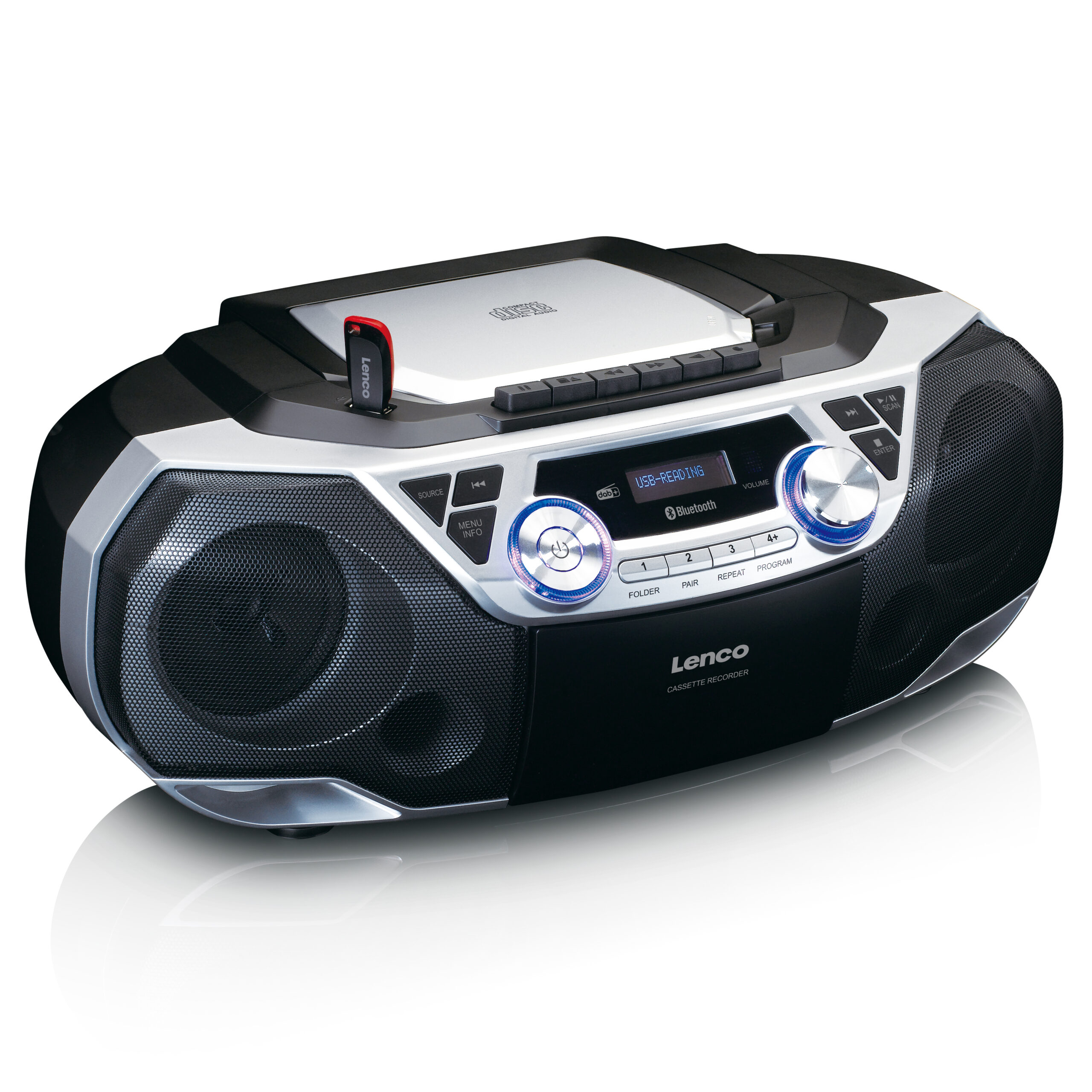 Draagbare Boombox met DAB+/FM-radio, Bluetooth®, CD, cassetterecorder en USB-speler Zilver - Afbeelding 4