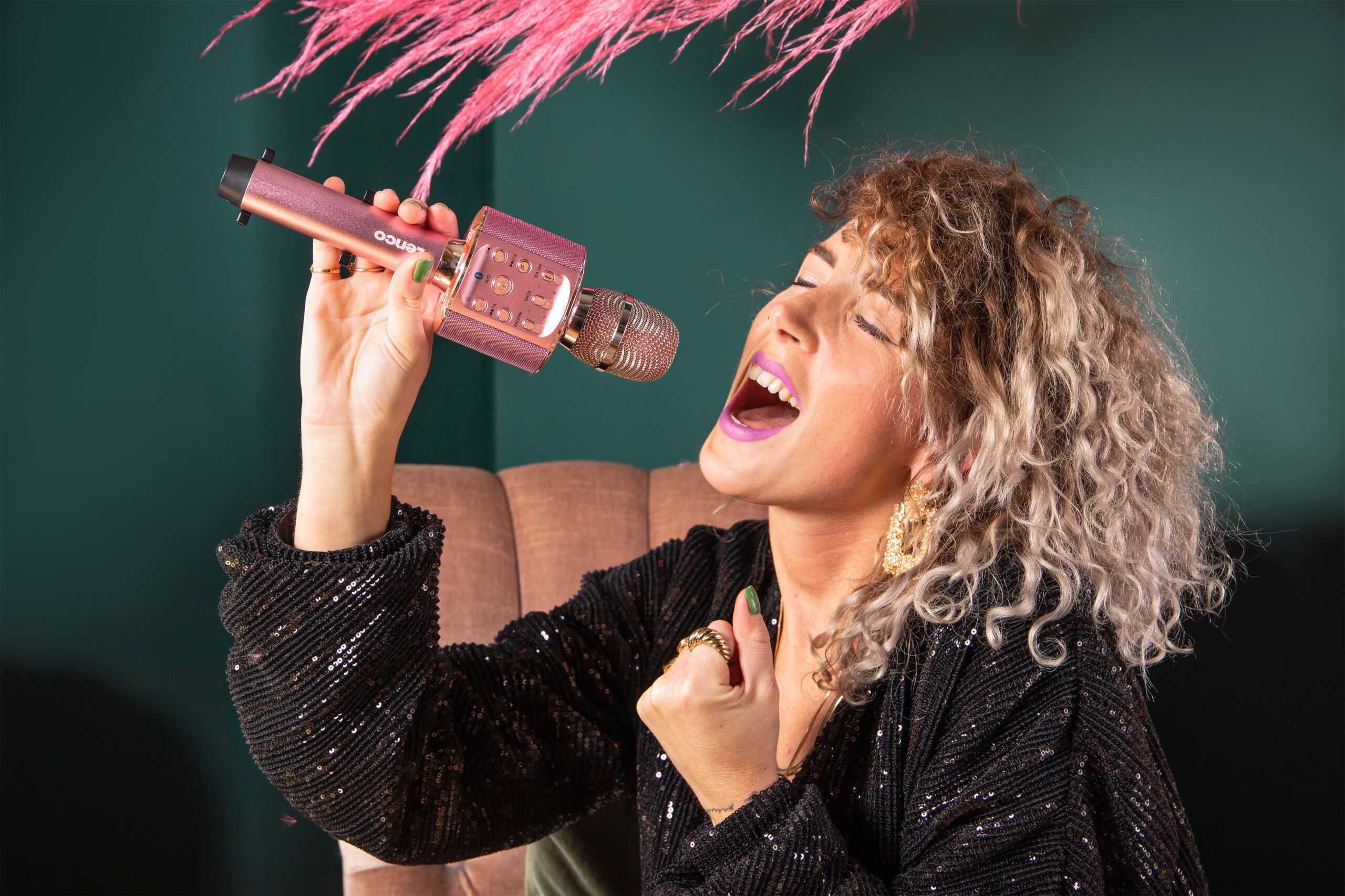 Bluetooth® karaokemicrofoon met luidspreker & verlichting Roze - Afbeelding 9