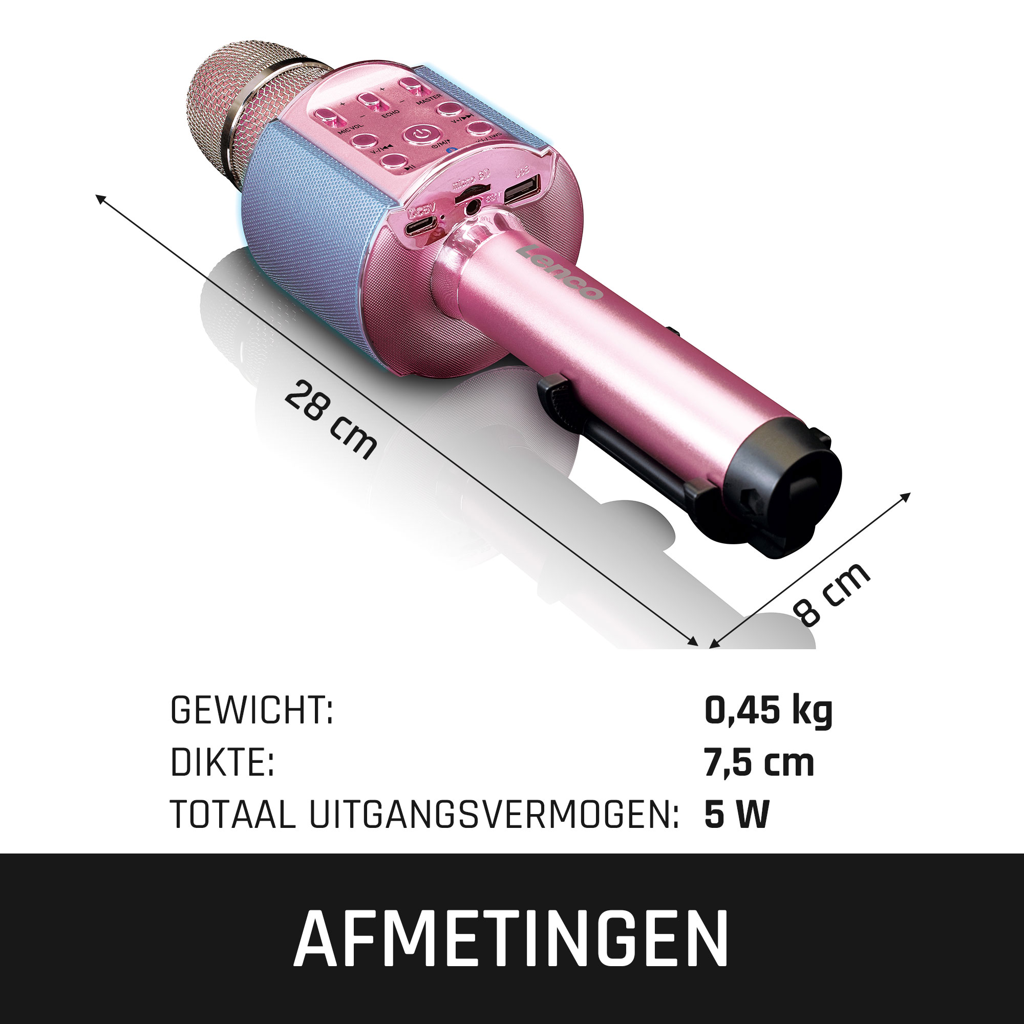 Bluetooth® karaokemicrofoon met luidspreker & verlichting Roze - Afbeelding 10
