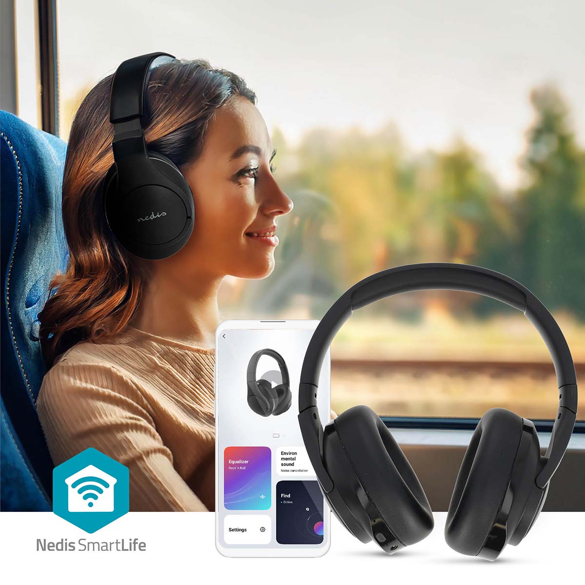 Draadloze Over-ear Koptelefoon | Batterij 1 werkingstijd standaard verbruik: 1680 min | Ingebouwde microfoon | Drukbediening | Hybrid (ENC + ANC) | Ondersteuning voor spraakbesturing | Volumebediening | Zwart - Afbeelding 2